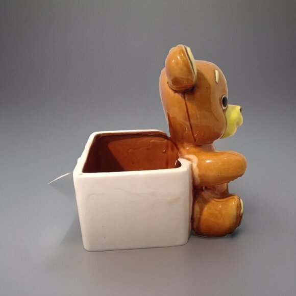 Vintage Lefton H5766 Teddy Bear Planter Japan Big Eye Brown Glazed Ceramic 6" - Picture 5 of 11